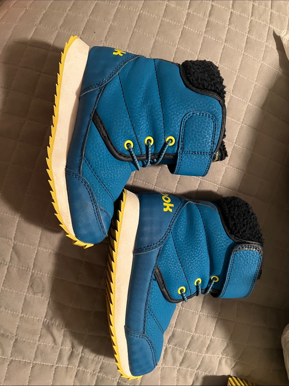 Reebok Blue Kids Boots with Yellow Accents